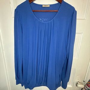 Timeson Royal Blue Pleated Blouse Mesh Sleeves